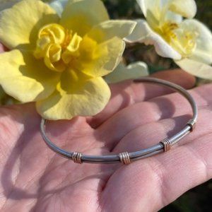 VTG 925 Silver 2-strand Gold Wire Wrap Cuff BRACELET